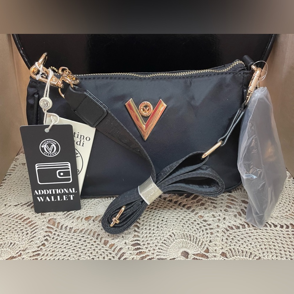 Valentino Orlandi Black Nylon Crossbody Handbag with pouch